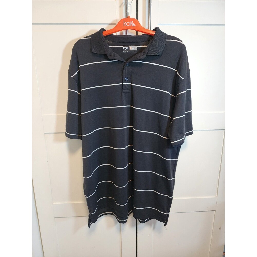 Callaway Opti-Dri Men’s XL Golf Polo Black Gray Striped Short Sleeve Shirt